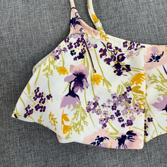 Old Navy Juniors Floral Bikini Top XL Adjustable Straps Cream Purple Green Pink - Picture 2 of 11